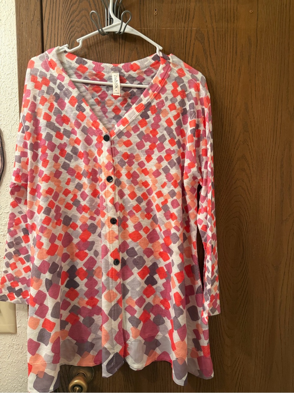 Lightweight Women's V-Neck Button Cardigan in Pink Multi